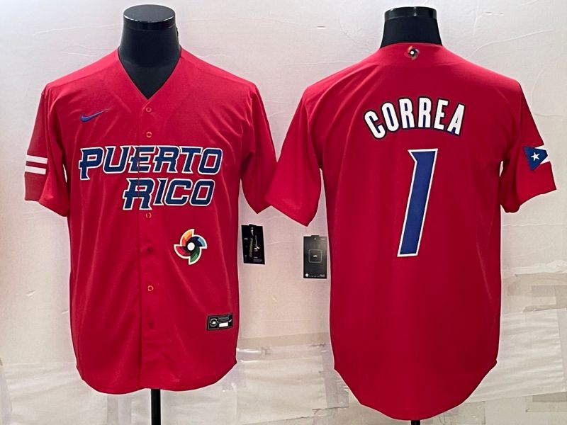 Men 2023 World Cub #1 Correa Red Nike MLB Jersey6